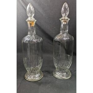 Two Vintage Old Mr. Boston Brand Embossed Clear Wine Decanter Bottle
